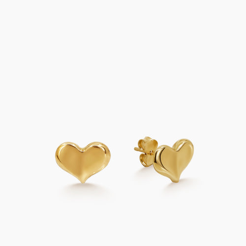 CURVED HEART LADIES STUD EARRINGS IN (ITALIAN) 18K YELLOW GOLD