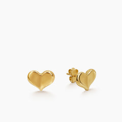 CURVED HEART LADIES STUD EARRINGS IN (ITALIAN) 18K YELLOW GOLD