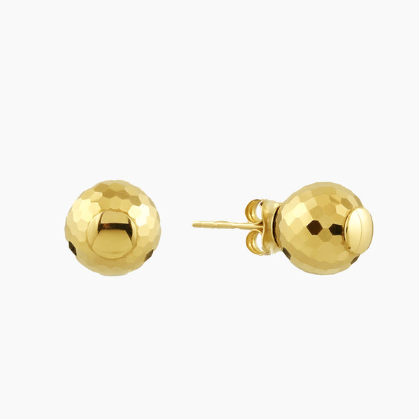 SPARKLING DIAMOND-CUT TEXTURED BALL STUD EARRINGS IN (ITALIAN) 18K YELLOW GOLD
