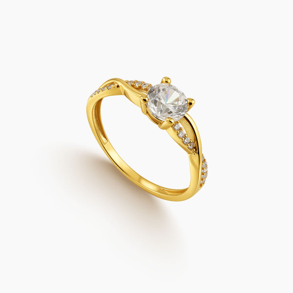 7 - ROUND-CUT STONE ENGAGEMENT RING WITH TWISTED PAVE ACCENTS IN (SAUDI) 18K YELLOW GOLD