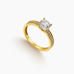 8 - ROUND-CUT STONE ENGAGEMENT RING WITH MULTI-ROW PAVE ACCENTS IN (SAUDI) 18K YELLOW GOLD