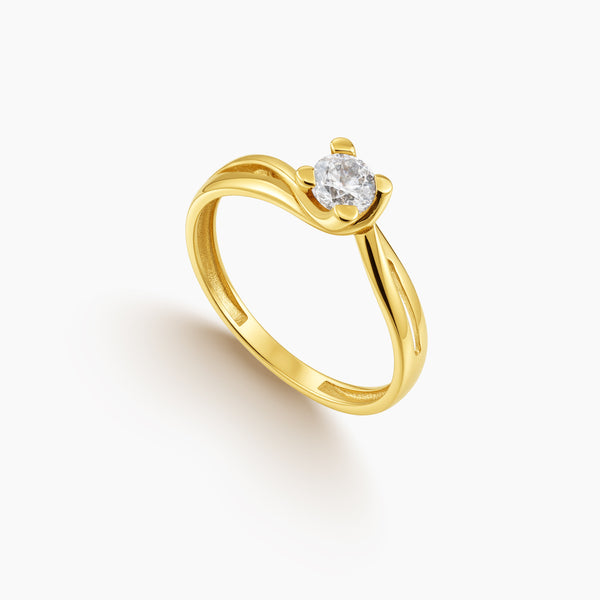 5- SPLIT BAND ENGAGEMENT RING WITH ROUND-CUT STONE IN (SAUDI) 18K YELLOW GOLD