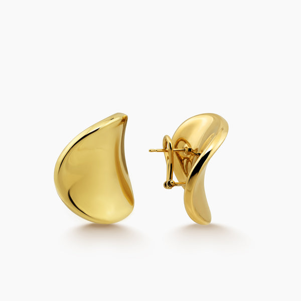 WARPED DISK LADIES EARRING WITH OMEGA CLIP IN (ITALIAN) YELLOW GOLD
