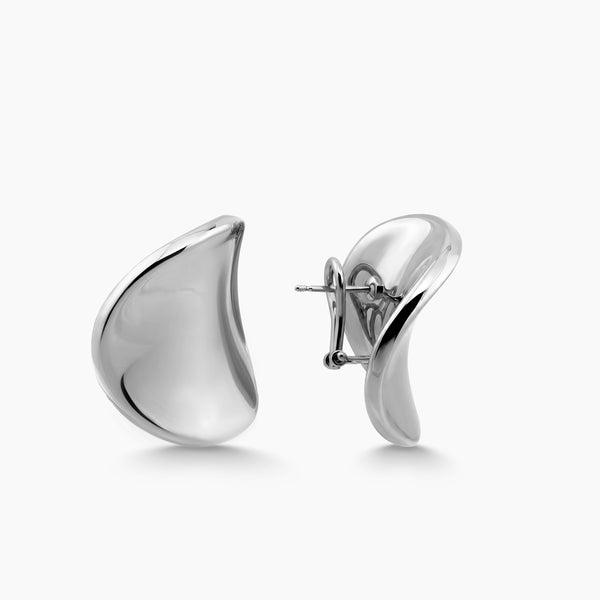 WARPED DISK LADIES EARRING WITH OMEGA CLIP IN (ITALIAN) WHITE GOLD
