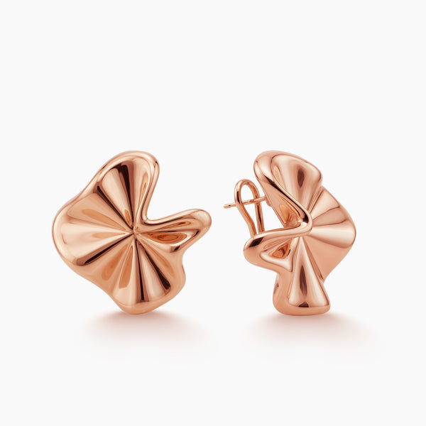 ABSTRACT FOLDED FLORAL LADIES EARRING IN (ITALIAN) 18K ROSE GOLD