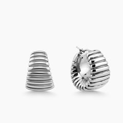 CHUNKY RIBBED LADIES HOOP EARRINGS IN (ITALIAN) 18K WHITE GOLD