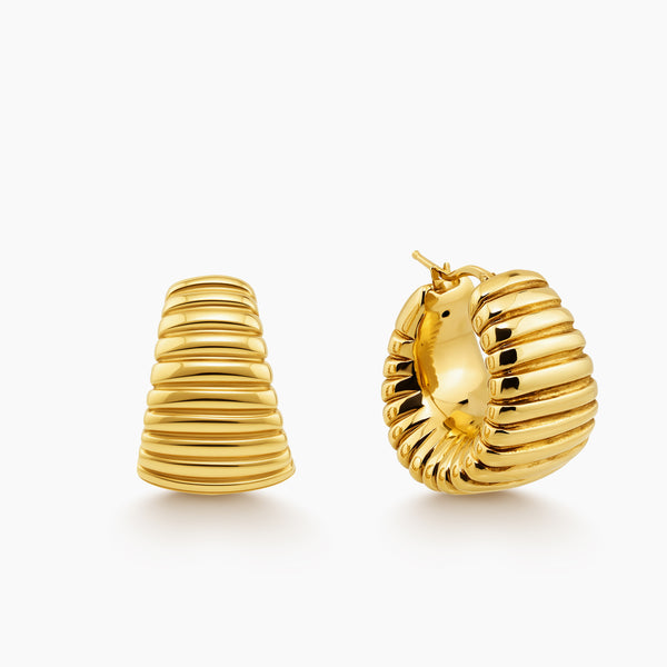 CHUNKY RIBBED LADIES HOOP EARRINGS IN (ITALIAN) 18K YELLOW GOLD
