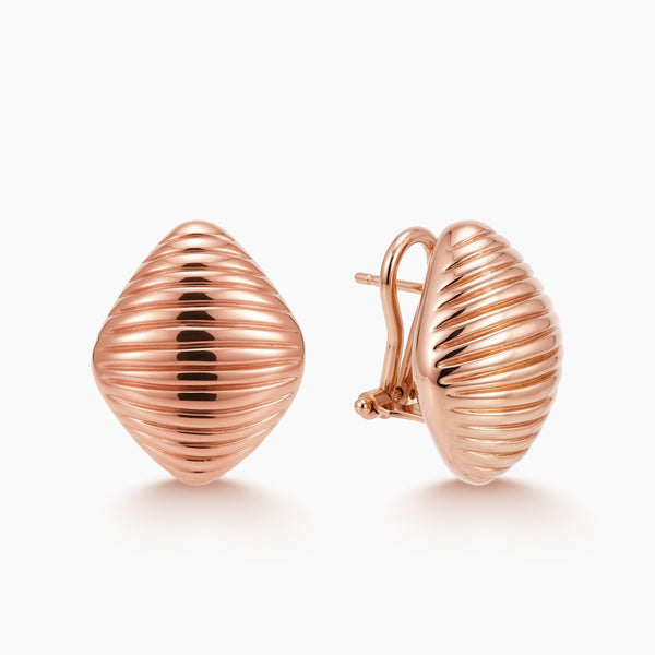 RIBBED LADIES EARRING WITH OMEGA CLIPS IN (ITALIAN) 18K ROSE GOLD