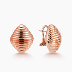RIBBED LADIES EARRING WITH OMEGA CLIPS IN (ITALIAN) 18K ROSE GOLD