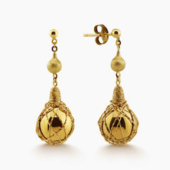 TEXTURED NESTED BEADS LADIES STUD EARRINGS IN (ITALIAN) 18K YELLOW GOLD