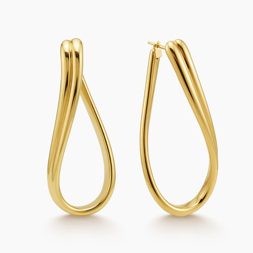 DOUBLE DROP ELONGATED LADIES HOOP EARRINGS IN (ITALIAN) 18K YELLOW GOLD
