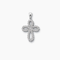 LOOP CROSS PENDANT WITH 44 =0.80/2.59/2.8 CARAT DIAMONDS IN 18K WHITE GOLD