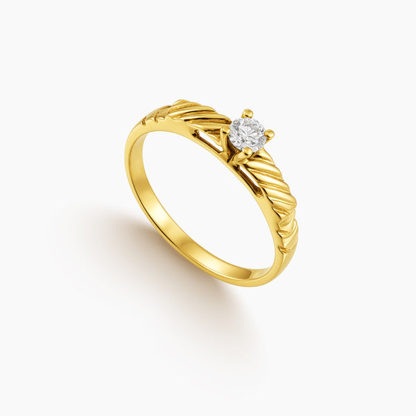 6.25- RIDGE TEXTURE ENGAGEMENT RING WITH ROUND-CUT STONE IN (SAUDI) 14K YELLOW GOLD