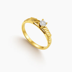 6.25- RIDGE TEXTURE ENGAGEMENT RING WITH ROUND-CUT STONE IN (SAUDI) 14K YELLOW GOLD
