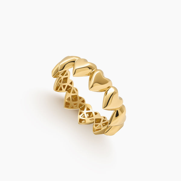 8 - LINKED HEART LADIES RING WITH POLISHED TEXTURE IN (SAUDI) 18K YELLOW