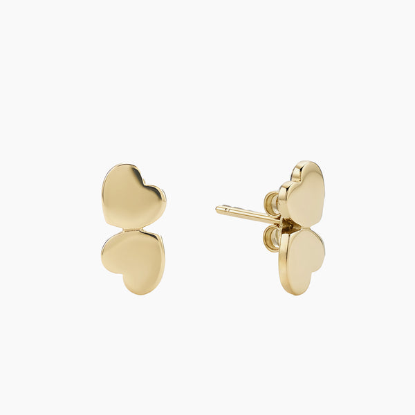 INTERLOCKING DOUBLE HEART STUD EARRINGS IN (SAUDI) 18K YELLOW GOLD