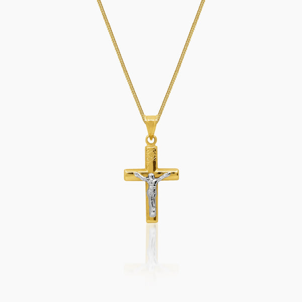 TWO-TONE CRUCIFIX NECKLACE AND PENDANT IN (SAUDI) 18K YELLOW GOLD AND WHITE GOLD