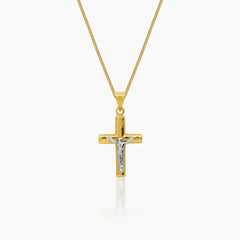 TWO-TONE CRUCIFIX NECKLACE AND PENDANT IN (SAUDI) 18K YELLOW GOLD AND WHITE GOLD