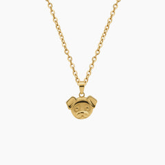 PUPPY HEAD CHARM PENDANT AND CHAIN NECKLACE IN (SAUDI) 18K YELLOW GOLD.