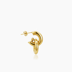 POLISHED INTERLOCKED DOUBLE CIRCLE HOOPS LADIES STUD EARRINGS IN (SAUDI) 18K YELLOW GOLD