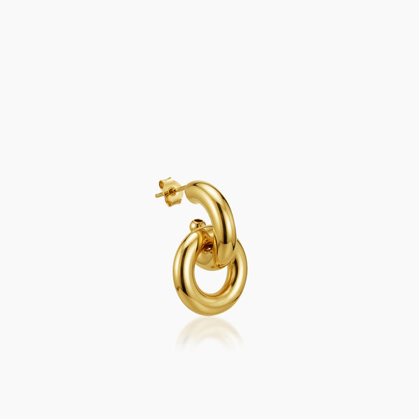 POLISHED INTERLOCKED DOUBLE CIRCLE HOOPS LADIES STUD EARRINGS IN (SAUDI) 18K YELLOW GOLD