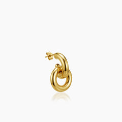 POLISHED INTERLOCKED DOUBLE CIRCLE HOOPS LADIES STUD EARRINGS IN (SAUDI) 18K YELLOW GOLD
