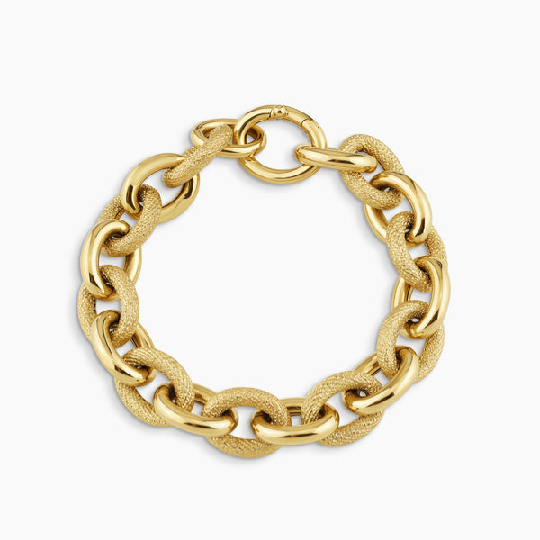 SMOOTH AND TEXTURED CHAIN LINK BRACELET (SAUDI) 18K YELLOW GOLD