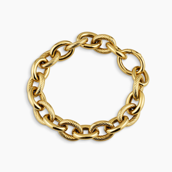 ALTERNATING TEXTURED OVAL LINK CHAIN BRACELET (SAUDI) 18K YELLOW GOLD