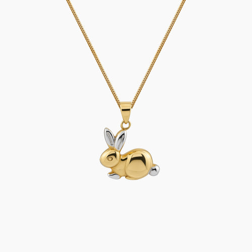 TWO-TONE RABBIT PENDANT AND CHAIN NECKLACE IN (SAUDI) 18K YELLOW AND WHITE GOLD