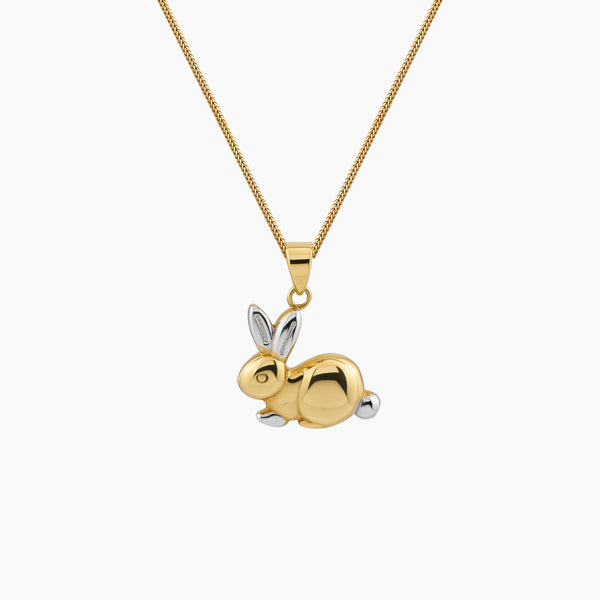 TWO-TONE RABBIT PENDANT AND CHAIN NECKLACE IN (SAUDI) 18K YELLOW AND WHITE GOLD
