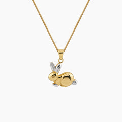 TWO-TONE RABBIT PENDANT AND CHAIN NECKLACE IN (SAUDI) 18K YELLOW AND WHITE GOLD