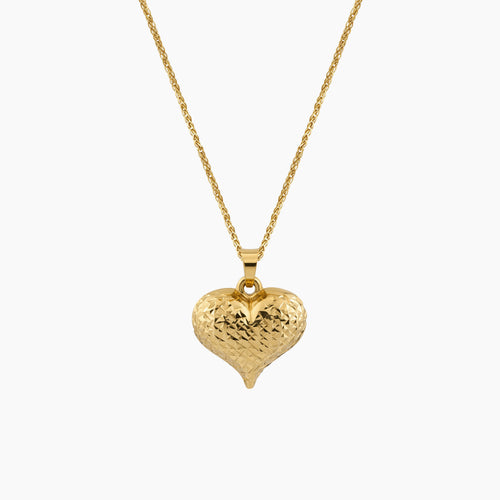 DIAMOND-CUT PUFFY HEART PENDANT AND CHAIN NECKLACE IN (SAUDI) 18K YELLOW GOLD