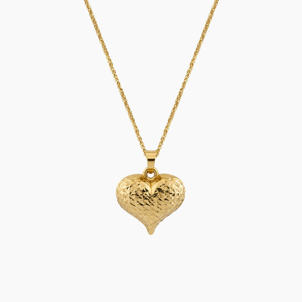DIAMOND-CUT PUFFY HEART PENDANT AND CHAIN NECKLACE IN (SAUDI) 18K YELLOW GOLD