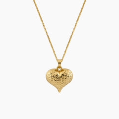 DIAMOND-CUT PUFFY HEART PENDANT AND CHAIN NECKLACE IN (SAUDI) 18K YELLOW GOLD