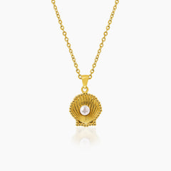 SHELL NECKLACE AND PENDANT WITH PEARL IN (SAUDI) 18K YELLOW GOLD