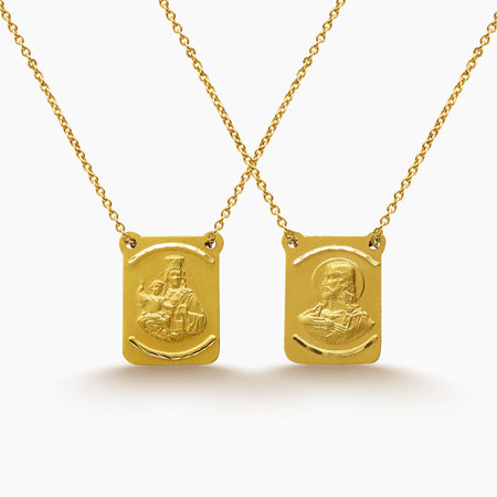 MOUNT CARMEL & SACRED HEART SCAPULAR IN (SPANISH) 18K YELLOW GOLD