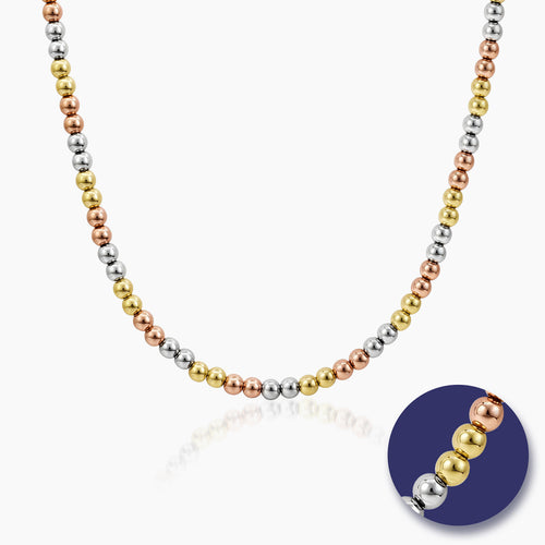 TRI-COLOR BEAD NECKLACE (18INCHES) IN (SAUDI) 18K YELLOW, WHITE, AND ROSE GOLD