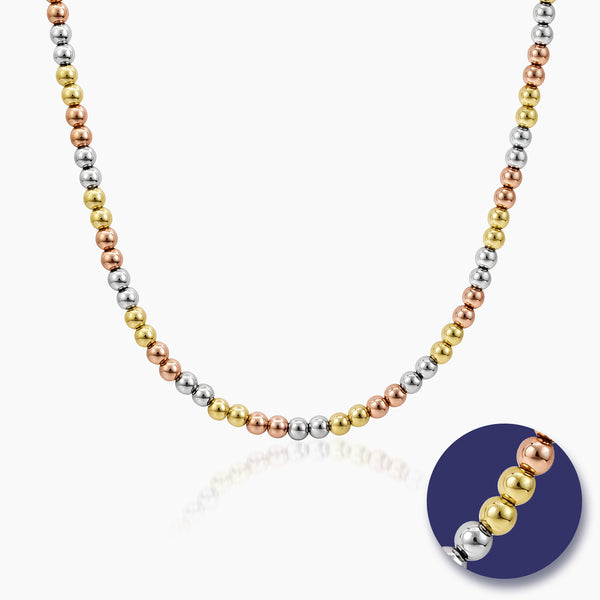 TRI-COLOR BEAD NECKLACE (18INCHES) IN (SAUDI) 18K YELLOW, WHITE, AND ROSE GOLD