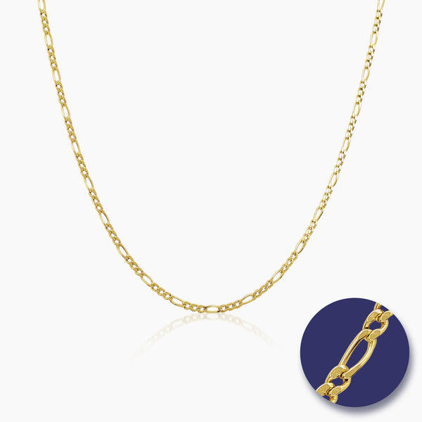 FIGARO CHAIN NECKLACE WITH ALTERNATING LINKS (22 INCHES) IN (SAUDI) 18K YELLOW GOLD