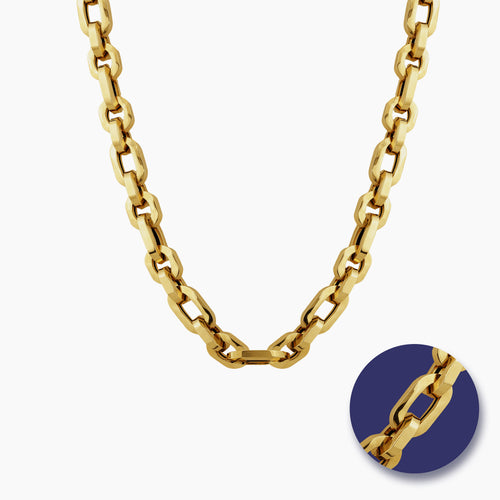 GEOMETRIC SOLID LINK MENS CHAIN NECKLACE (18 INCHES) IN (SAUDI) 18K YELLOW GOLD