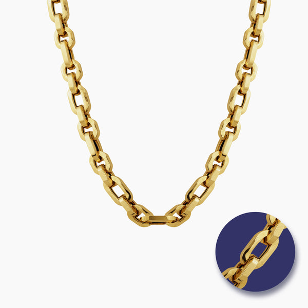 GEOMETRIC SOLID LINK MENS CHAIN NECKLACE (18 INCHES) IN (SAUDI) 18K YELLOW GOLD