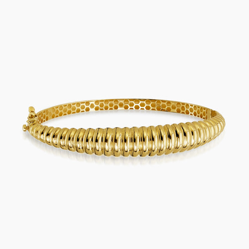 CHUNKY RIBBED BANGLE BRACELET IN (SAUDI) 18K YELLOW GOLD