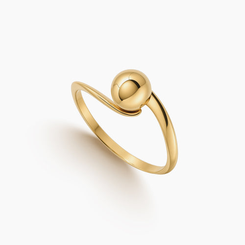 7 - MINIMALIST SPHERICAL BALL LADIES RING IN (SAUDI) 18K YELLOW GOLD