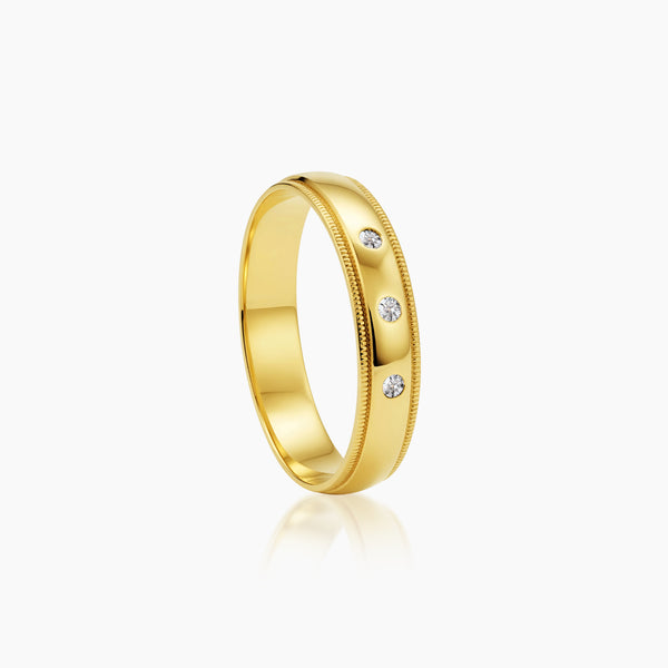 MILGRAIN WEDDING RING WITH 3=0.0556 /11 /3.43 CARAT DIAMOND IN 14K YELLOW GOLD