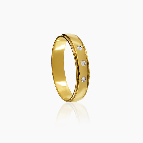 MILGRAIN WEDDING RING WITH 3=0.0556 /11 /3.43 CARAT DIAMOND IN 14K YELLOW GOLD