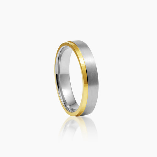 TWO TONE BRUSHED WEDDING RING IN 14K YELLOW AND WHITE GOLD