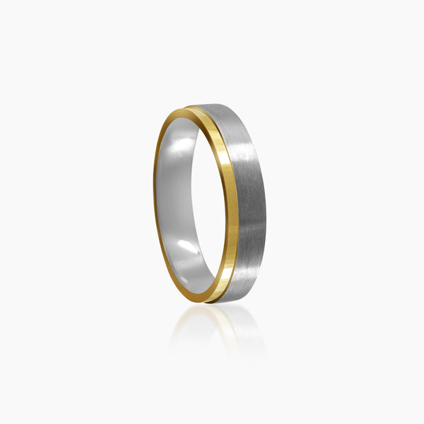 TWO TONE BRUSHED WEDDING RING IN 14K YELLOW AND WHITE GOLD