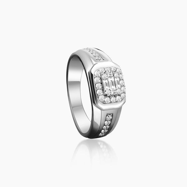 6.75 - ROUND AND BAGUETTE DIAMOND CLUSTER RING WITH 30=0.29/5=0.08/7.30 CARAT DIAMOND IN 18K WHITE GOLD