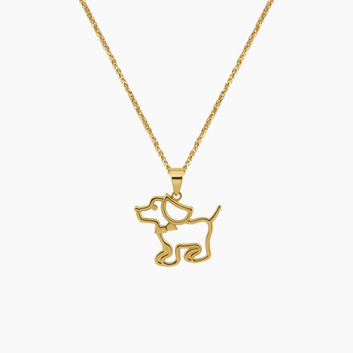 SIMPLE PUPPY WITH BOW TIE PENDANT AND CHAIN NECKLACE IN (SAUDI) 18K YELLOW GOLD
