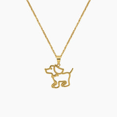 SIMPLE PUPPY WITH BOW TIE PENDANT AND CHAIN NECKLACE IN (SAUDI) 18K YELLOW GOLD